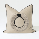 Black Shell Ring Natural & Black Handmade Embellished Linen Cushion Cover
