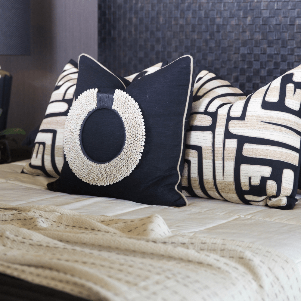 Bandhini Design House Lounge Cushion Black Shell Ring White & Black Lounge Cushion 55 x 55cm