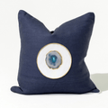 Agate Blue Slice Navy Handmade Embellished Linen Cushion Cover — made to order, 14–30 days