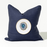 Agate Blue Slice Navy Handmade Embellished Linen Cushion Cover