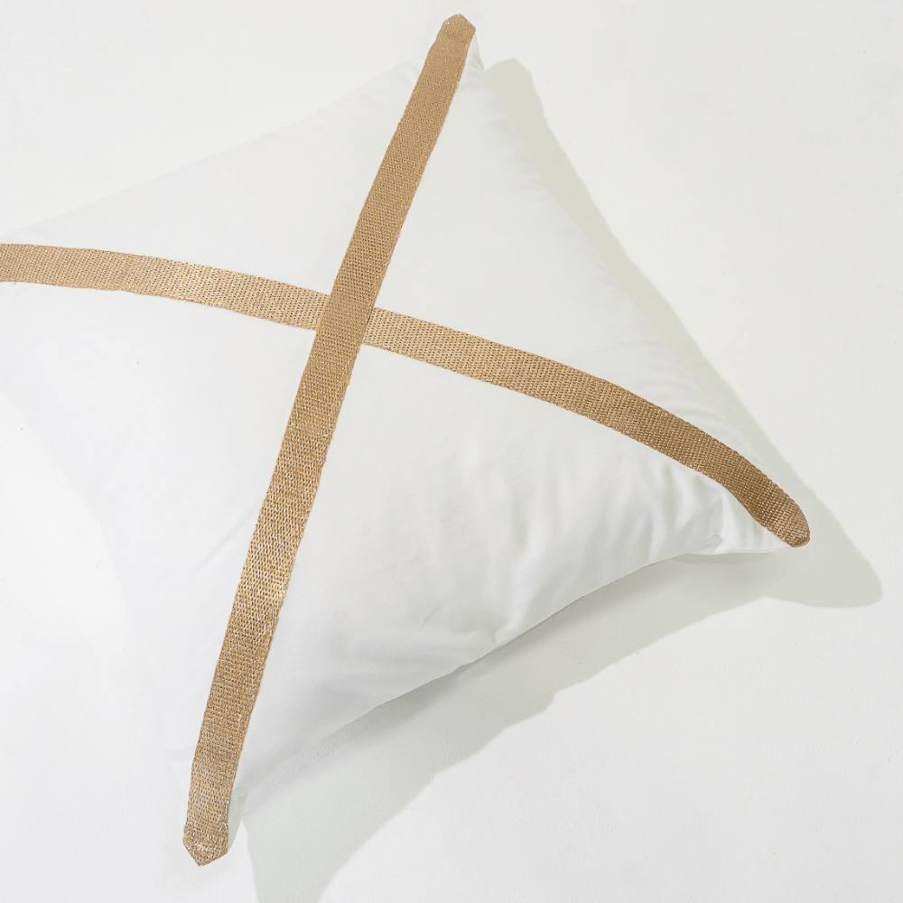 Bandhini Design House Lounge Cushion Braid Gold Cross White Lounge Cushion 55 x 55cm