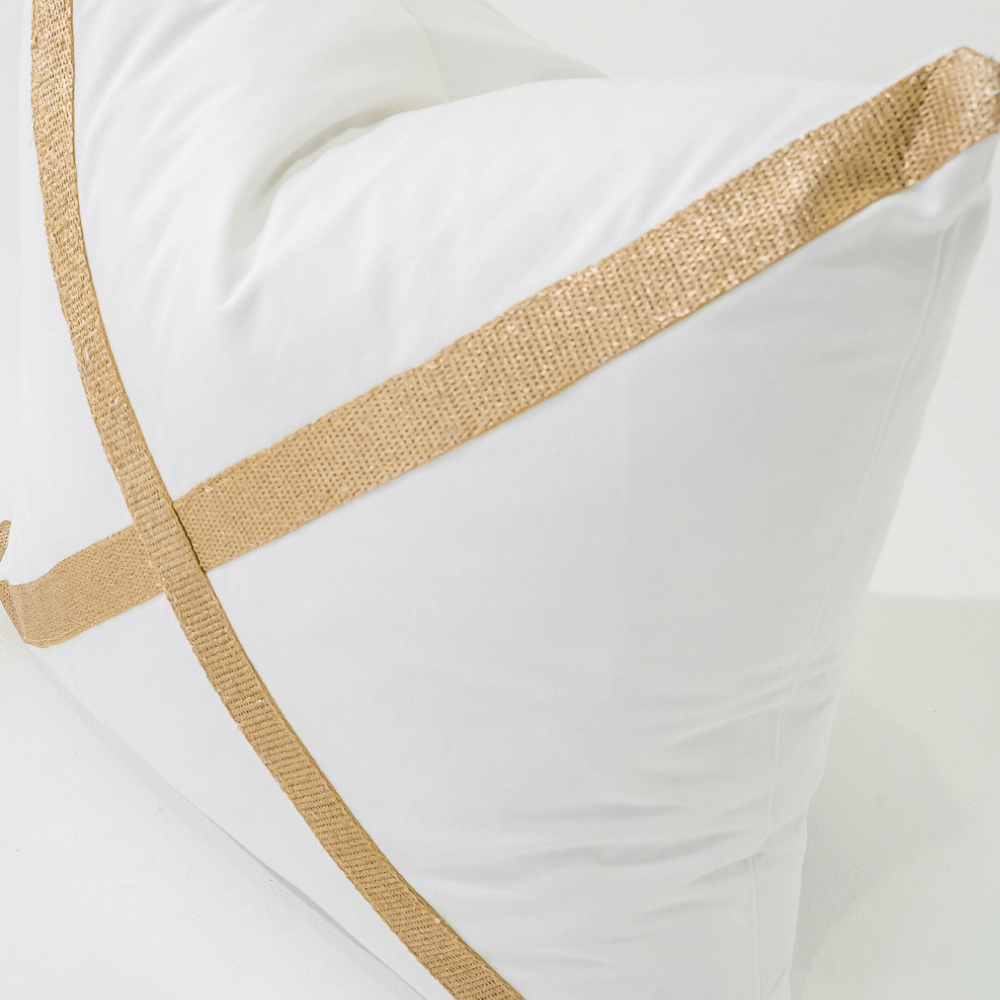 Bandhini Design House Lounge Cushion Braid Gold Cross White Lounge Cushion 55 x 55cm