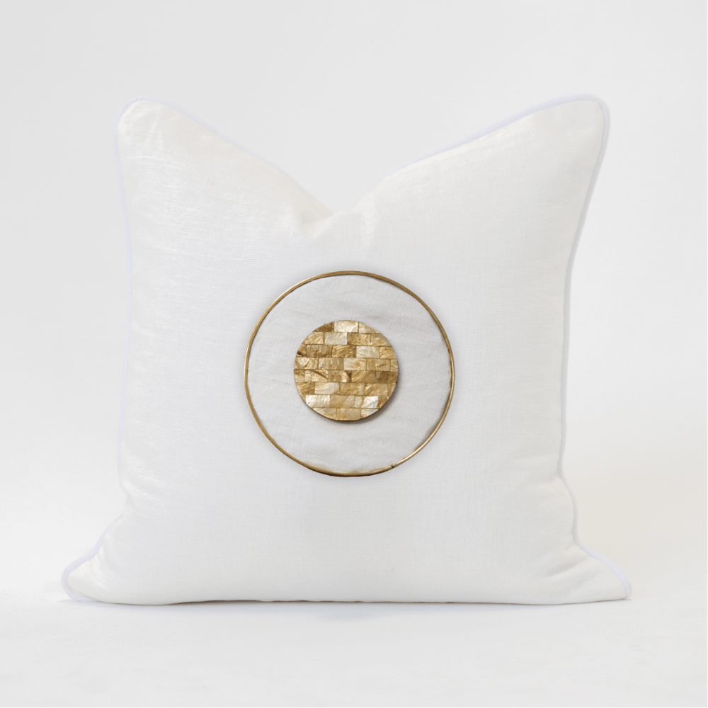 Bandhini Design House Lounge Cushion Caramel Mother of Pearl White & White Lounge Cushion 55 x 55cm