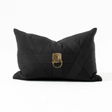 Lion Head Gold Black Handmade Metal Embellished Lumbar Cushion