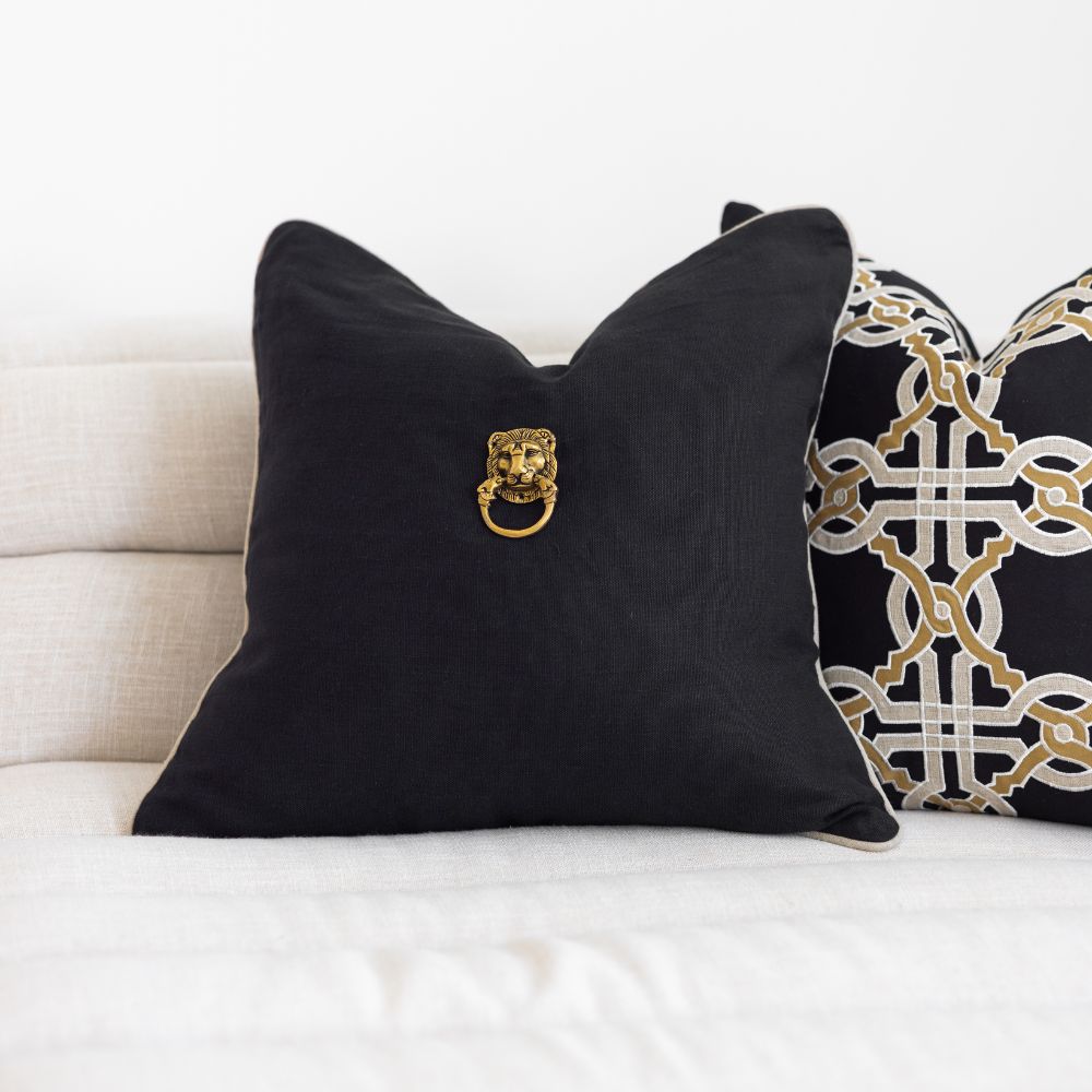 Bandhini Design House Lounge Cushion Creature Metal Gold Lion Head Black & Natural Lounge Cushion 55 x 55cm