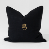 Lion Head Gold Black & Natural Handmade Metal Embellished Cushion Cover