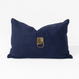 Lion Head Gold Navy Handmade Metal Embellished Lumbar Cushion