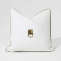 Lion Head Gold White & Natural Handmade Metal Embellished Cushion Cover — in stock, ready to ship