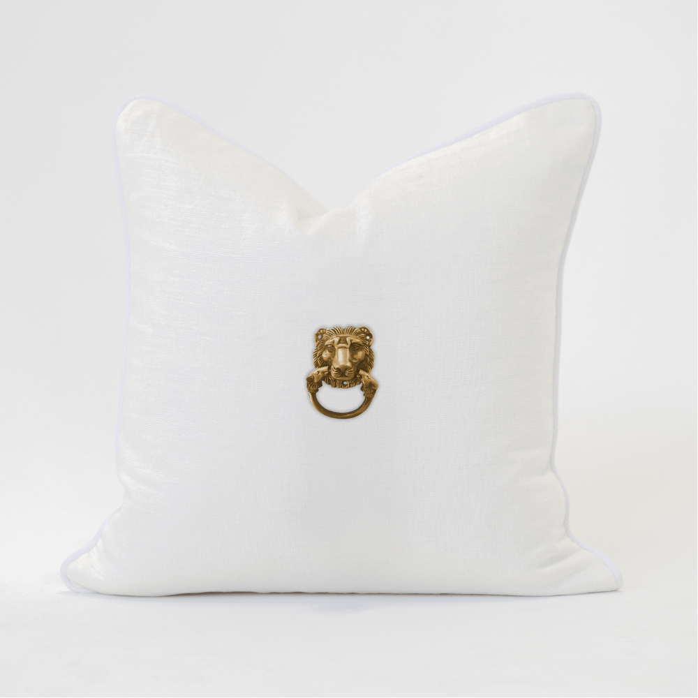 Bandhini Design House Lounge Cushion Creature Metal Gold Lion Head White & White Lounge Cushion 55 x 55cm