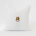 Creature Metal Gold Lion Head White Handmade Embellished Cushion Cover — made to order, 14–30 days