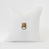 Creature Metal Gold Lion Head White Handmade Embellished Cushion Cover
