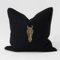 Horse Head Black & Natural Handmade Metal Embellished Cushion Cover — in stock, ready to ship