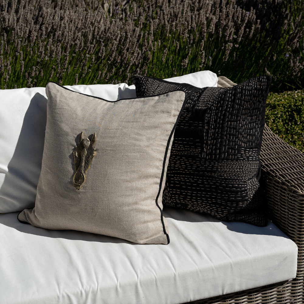 Bandhini Design House Lounge Cushion Creature Metal Horse Head Natural & Black Lounge Cushion 55 x 55cm