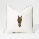 Horse Head White & Natural Handmade Metal Embellished Cushion Cover