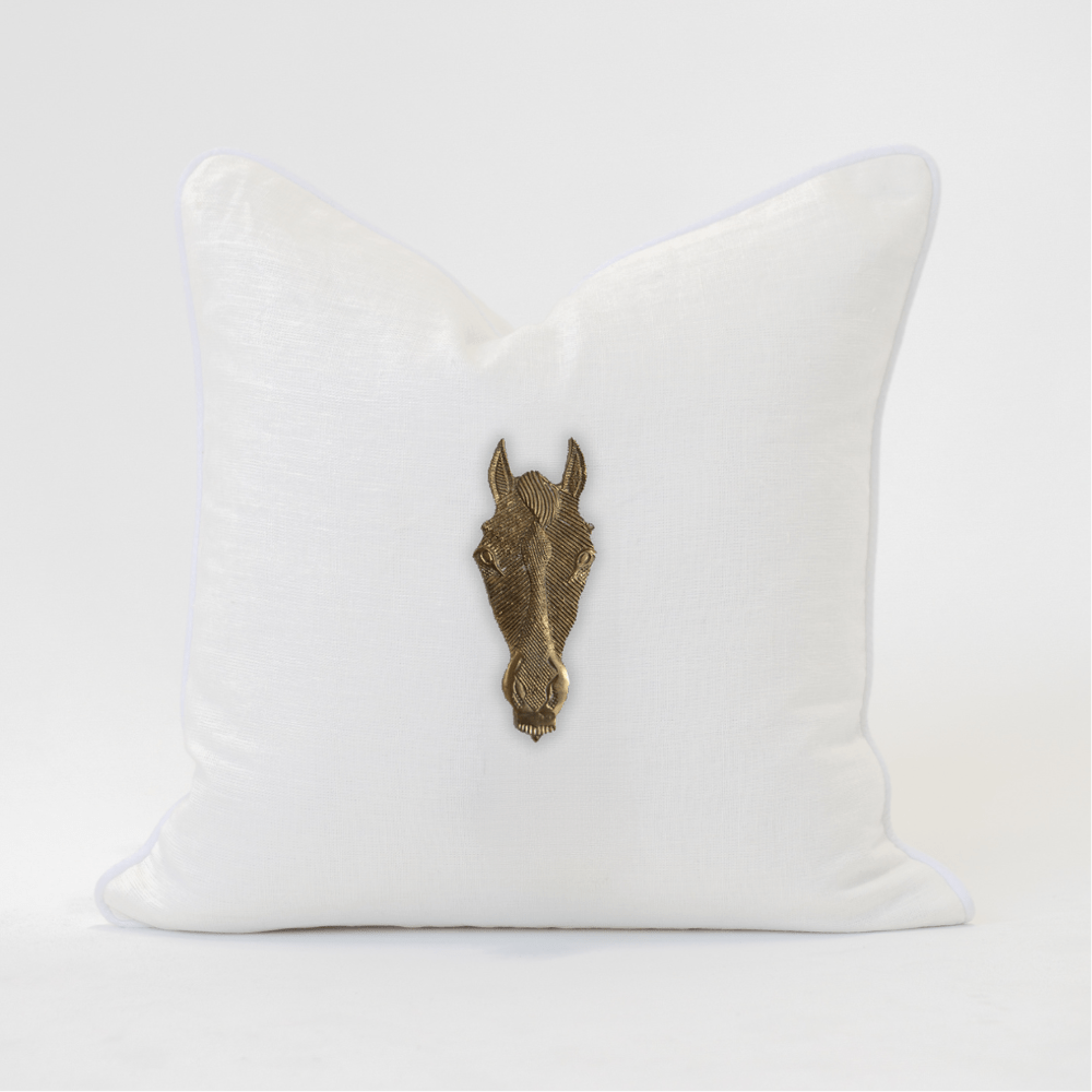 Bandhini Design House Lounge Cushion Creature Metal Horse Head White & White Lounge Cushion 55 x 55cm