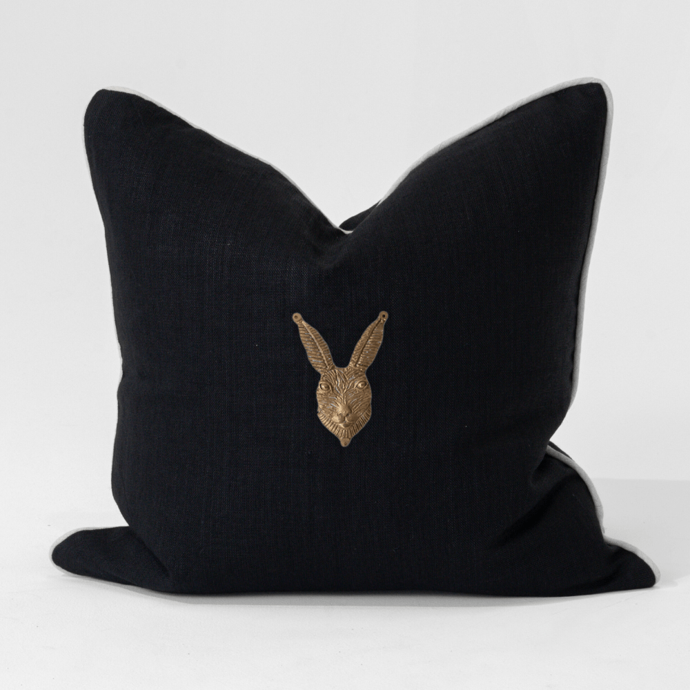 Bandhini Design House Lounge Cushion Creature Metal Rabbit Head Black & Natural Lounge Cushion 55 x 55cm