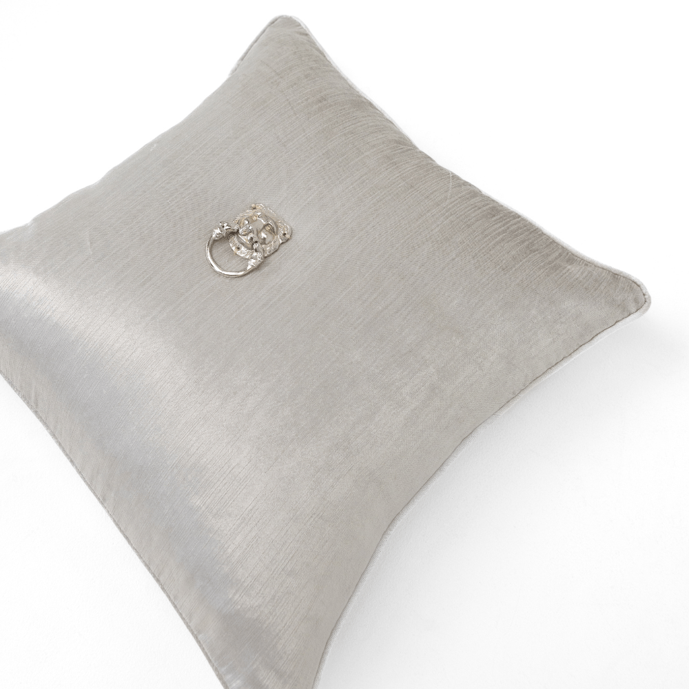 Bandhini Design House Lounge Cushion Creature Metal Silver Lion Head Piped Velvet Frost Lounge Cushion 55 x 55cm