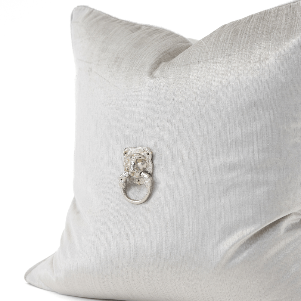 Bandhini Design House Lounge Cushion Creature Metal Silver Lion Head Piped Velvet Frost Lounge Cushion 55 x 55cm