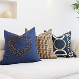 Disc Bead Navy Handmade Beaded Cotton Cushion Cover