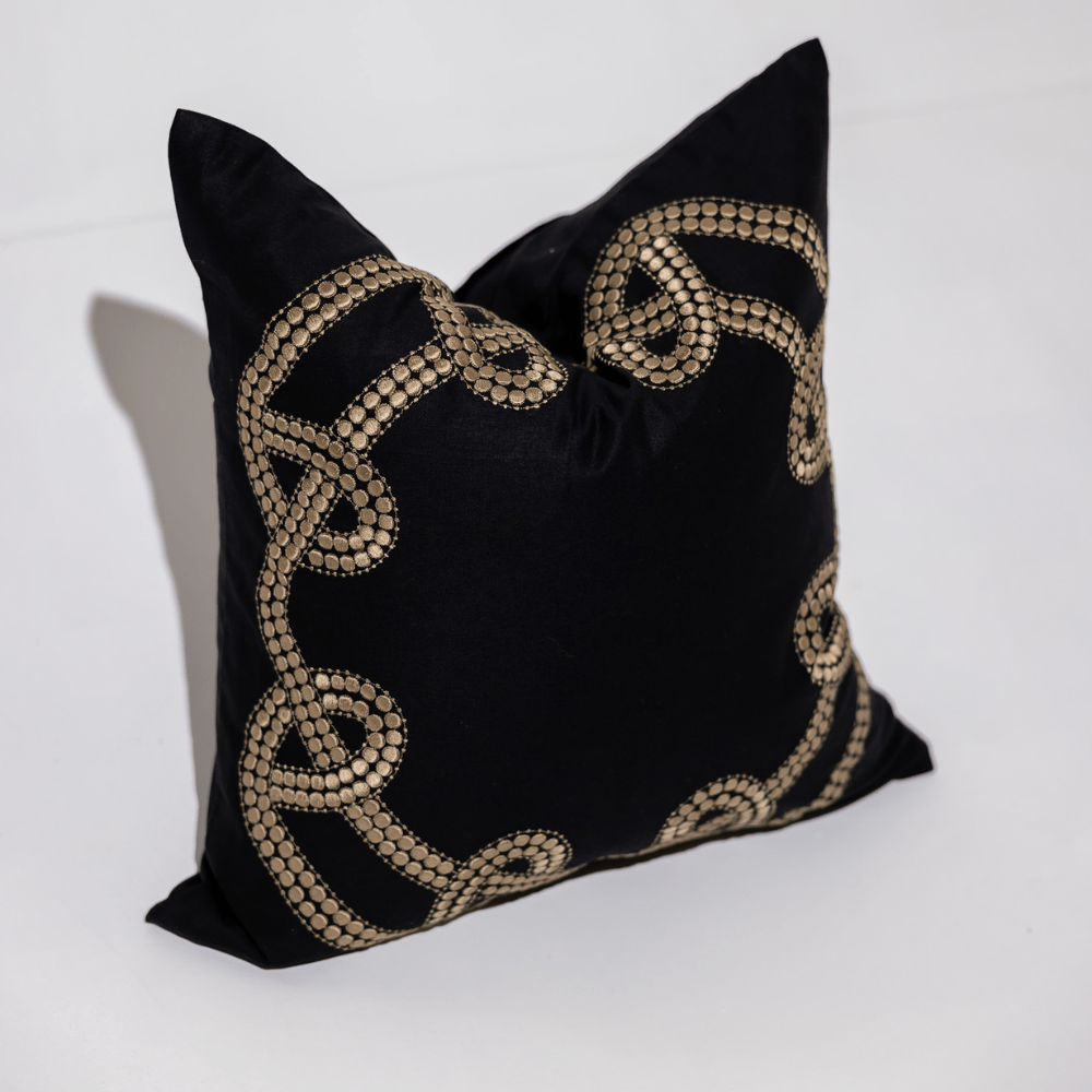 Bandhini Design House Lounge Cushion Dot Chain Knot Black Lounge Cushion 55 x 55cm