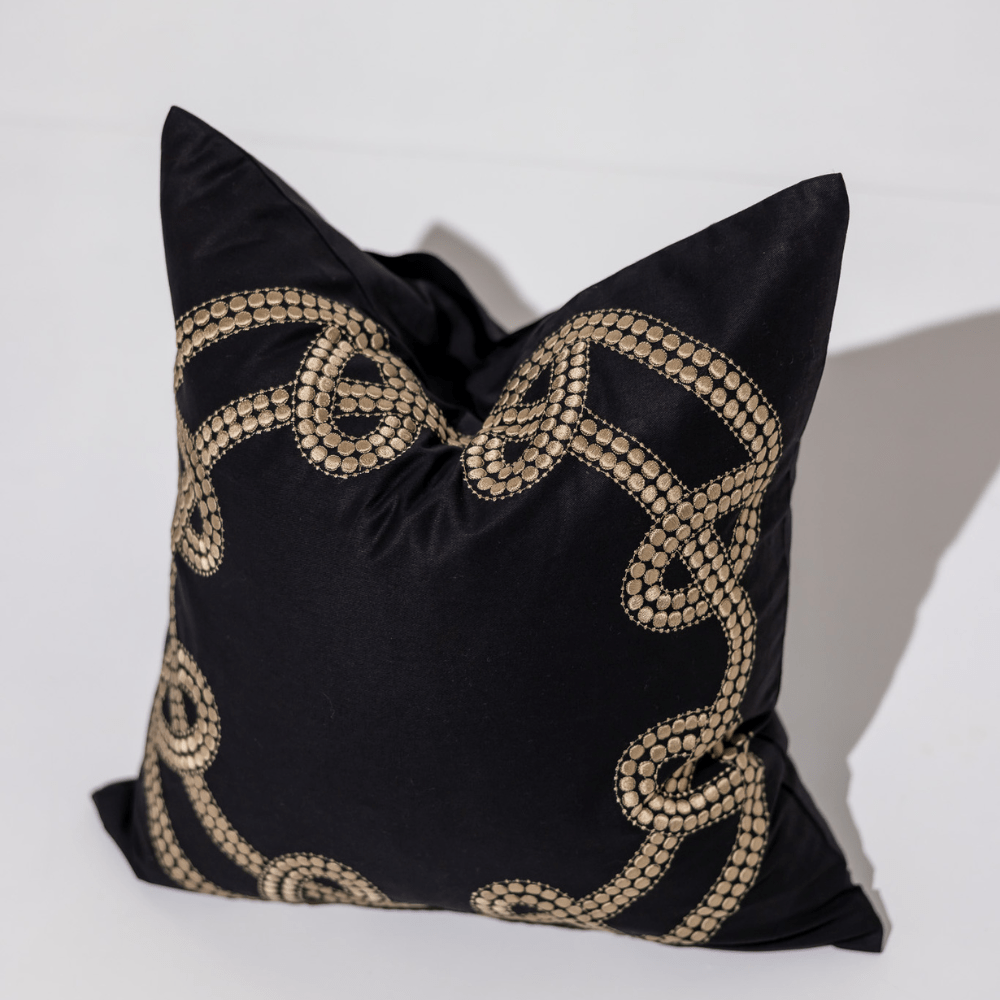 Bandhini Design House Lounge Cushion Dot Chain Knot Black Lounge Cushion 55 x 55cm