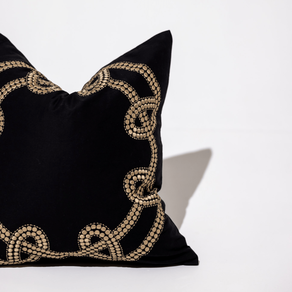 Bandhini Design House Lounge Cushion Dot Chain Knot Black Lounge Cushion 55 x 55cm