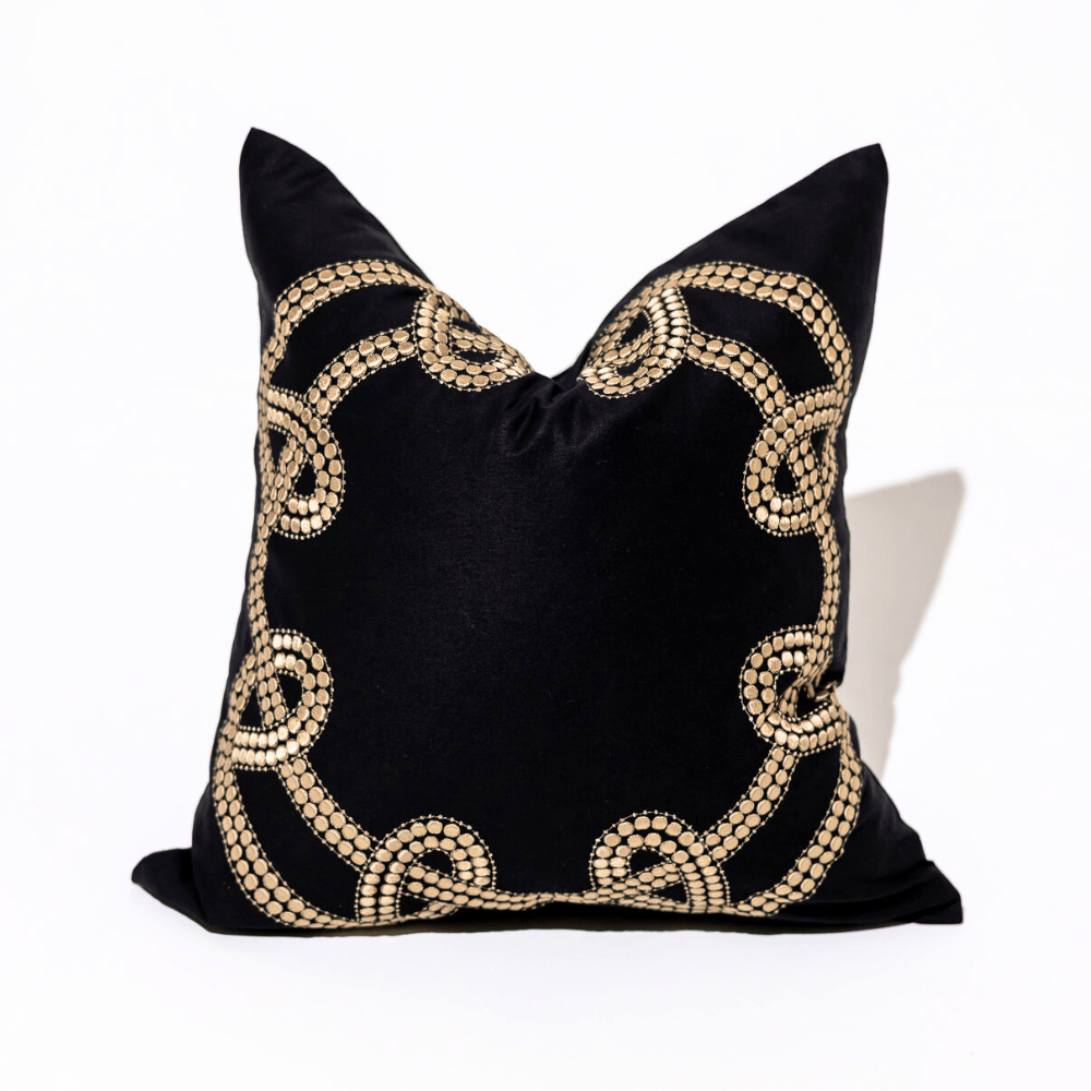 Bandhini Design House Lounge Cushion Dot Chain Knot Black Lounge Cushion 55 x 55cm
