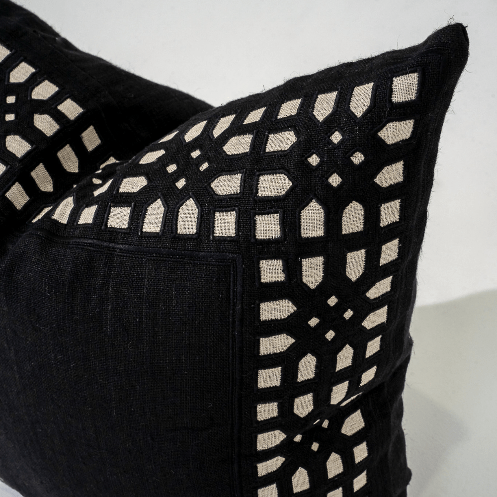 Bandhini Design House Lounge Cushion Global Morocco Linen Black Lounge Cushion 55 x 55cm