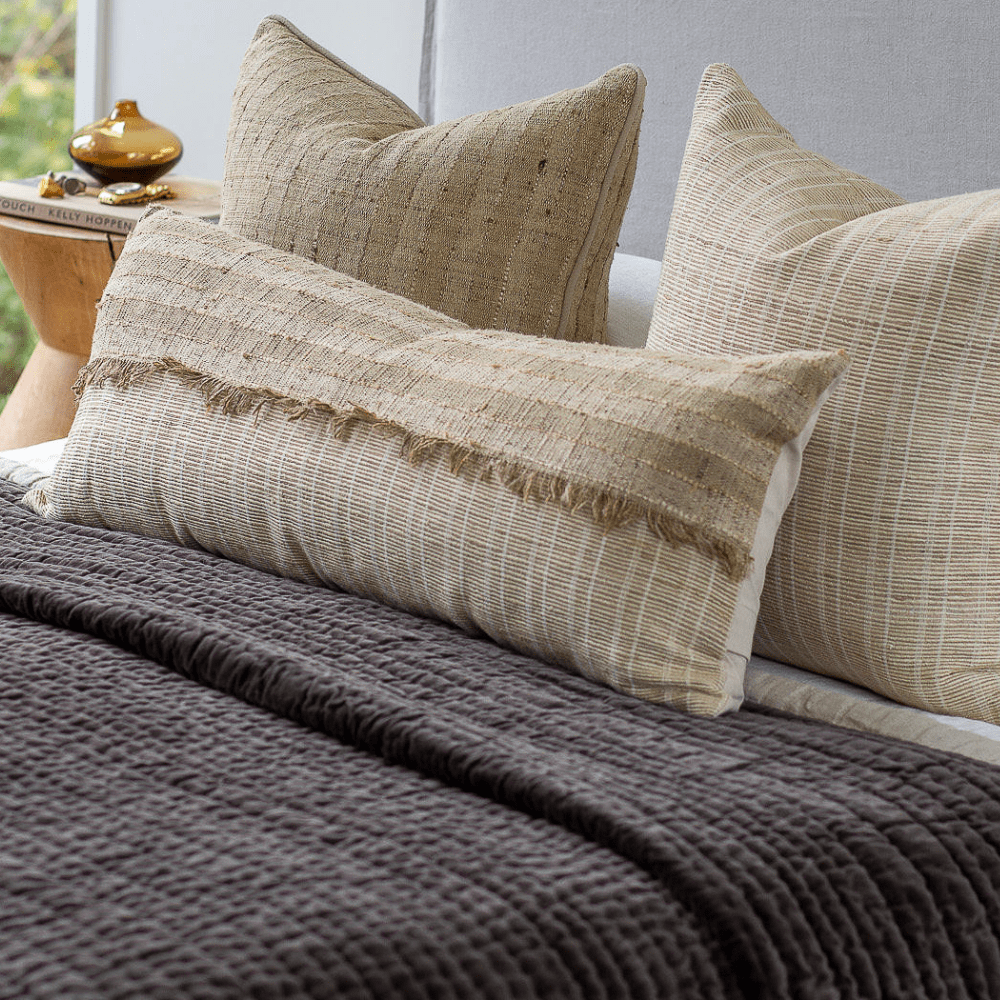 Bandhini - Design House Lounge Cushion Global Weave Fringe Natural Long Lumbar Cushion 35 x 90cm