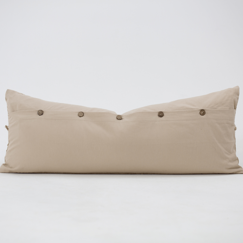 Bandhini - Design House Lounge Cushion Global Weave Fringe Natural Long Lumbar Cushion 35 x 90cm