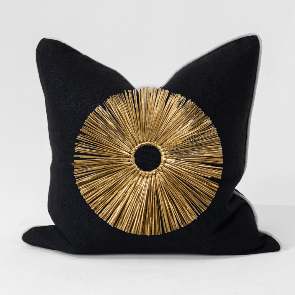 Bandhini Design House Lounge Cushion Gold Grass Ring Black & Natural Lounge Cushion 55 x 55cm