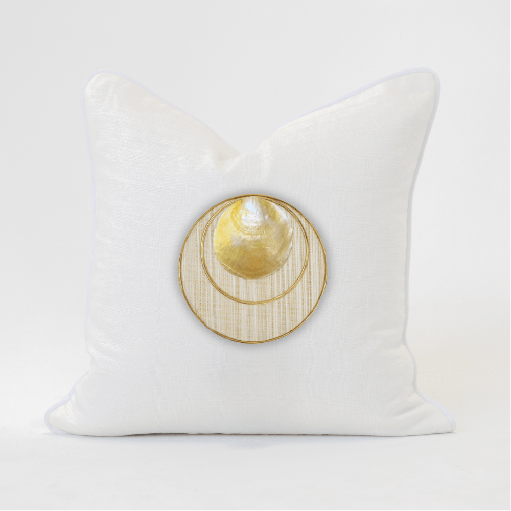 Bandhini Design House Lounge Cushion Gold Shell Disc White & White Lounge Cushion 55 x 55cm