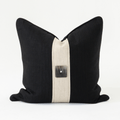 Horn Button Black Handwoven Linen Cushion Cover — made to order, 14–30 days