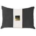 Horn Button Black & Natural Handmade Embellished Linen Lumbar Cushion — made to order, 14–30 days