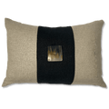 Horn Button Natural & Black Handmade Embellished Linen Lumbar Cushion