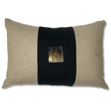 Horn Button Natural & Black Handmade Embellished Linen Lumbar Cushion