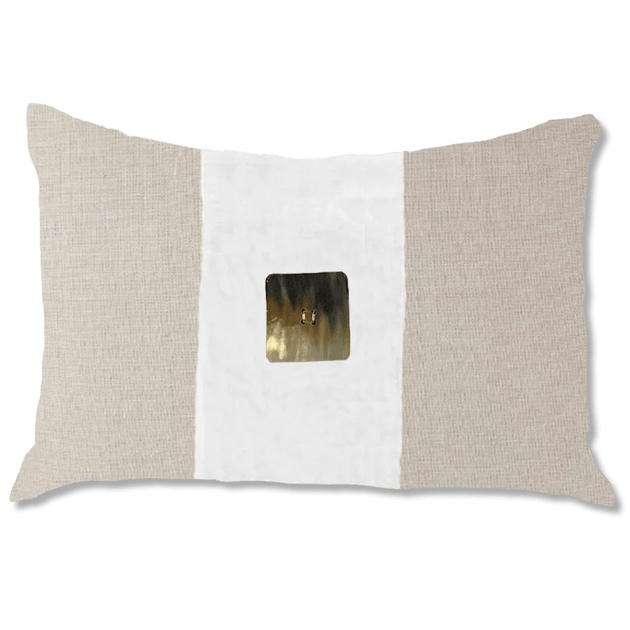 Bandhini Design House Lounge Cushion Outdoor Horn Button Natural & White Lumbar Cushion 35 x 53cm