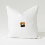 Horn Button White Handwoven Linen Cushion Cover