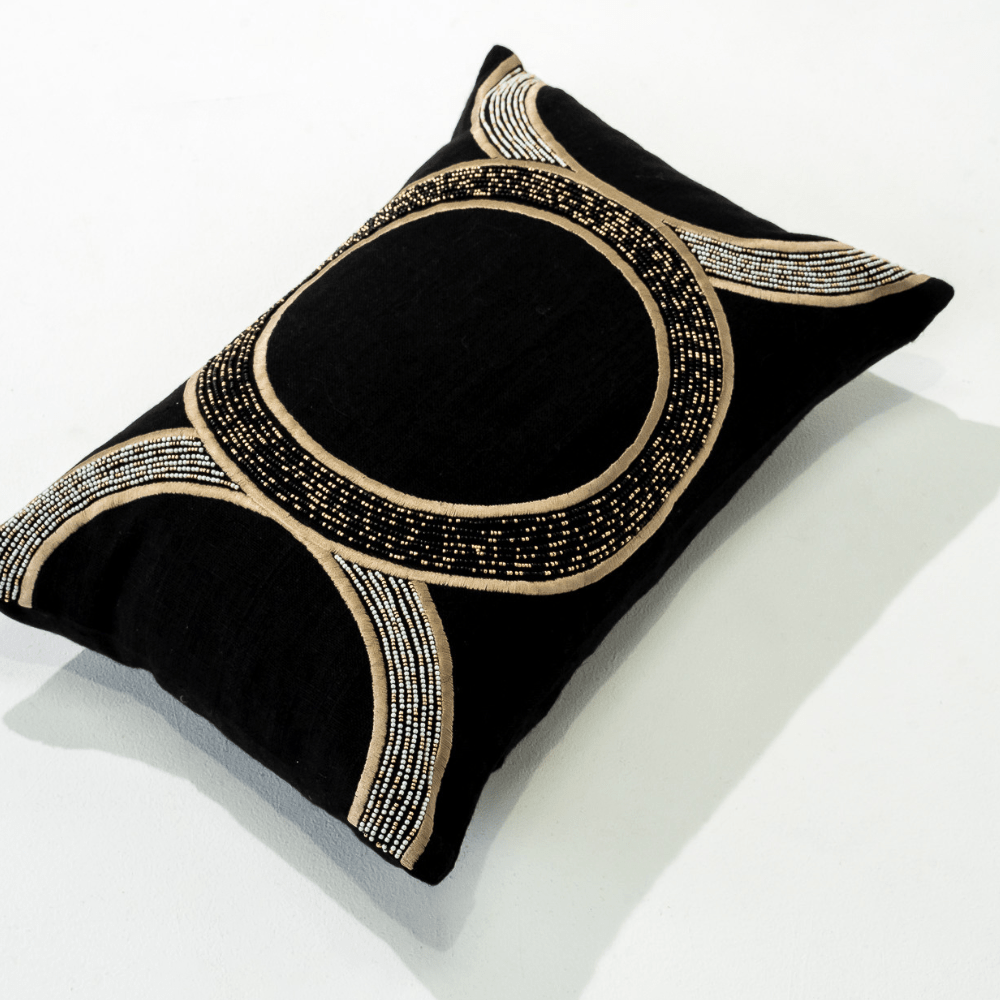 Bandhini Design House Lounge Cushion Inter Coco Beads Black Lumbar Cushion 35 x 53cm