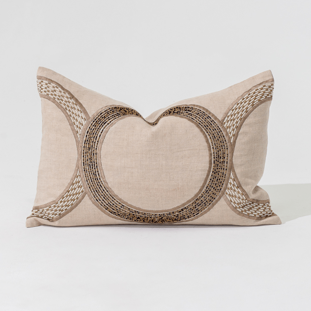 Bandhini Design House Lounge Cushion Inter Coco Beads Natural Lumbar Cushion 35 x 53cm