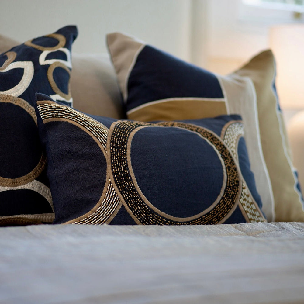 Inter Coco Beads Navy Lumbar Cushion 35 x 53cm