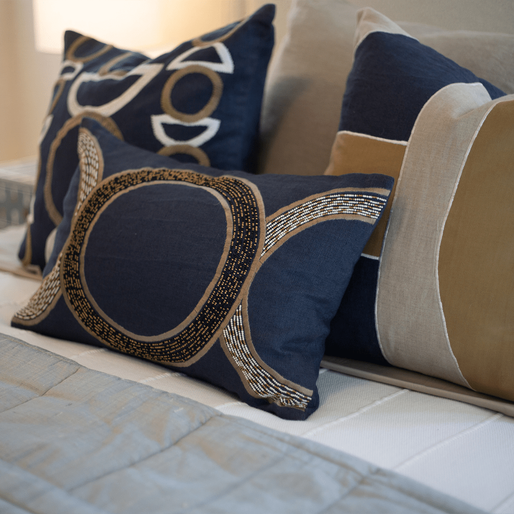 Bandhini Design House Lounge Cushion Inter Coco Beads Navy Lumbar Cushion 35 x 53cm