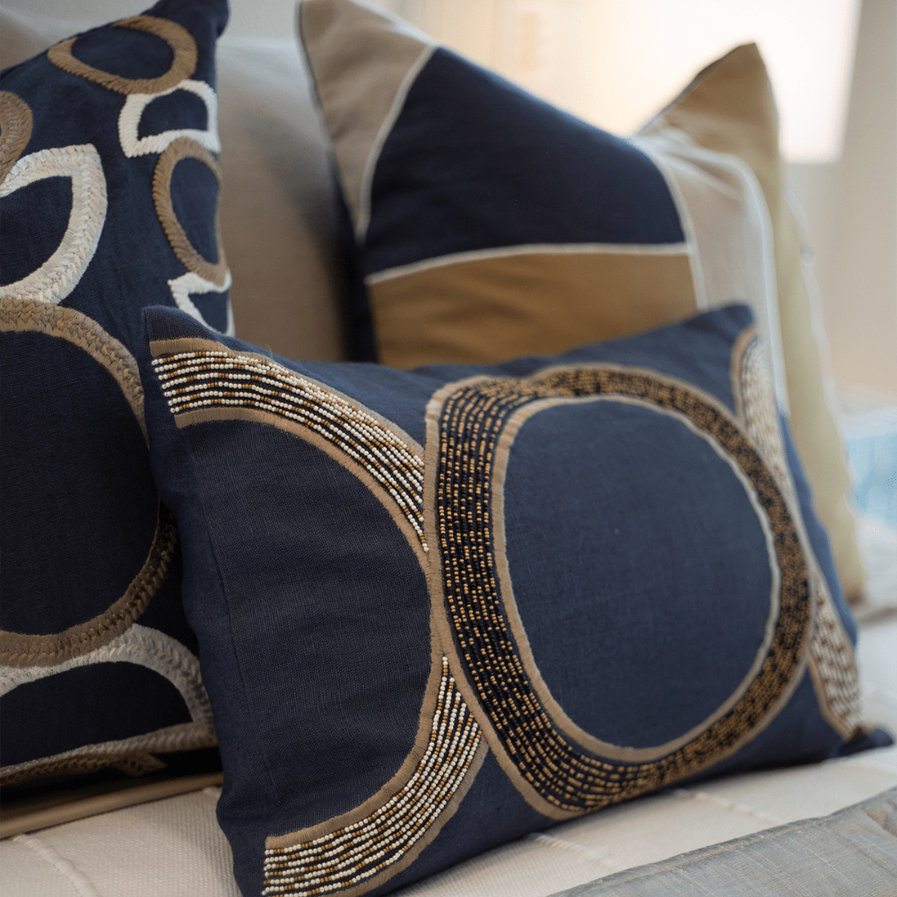 Bandhini Design House Lounge Cushion Inter Coco Beads Navy Lumbar Cushion 35 x 53cm