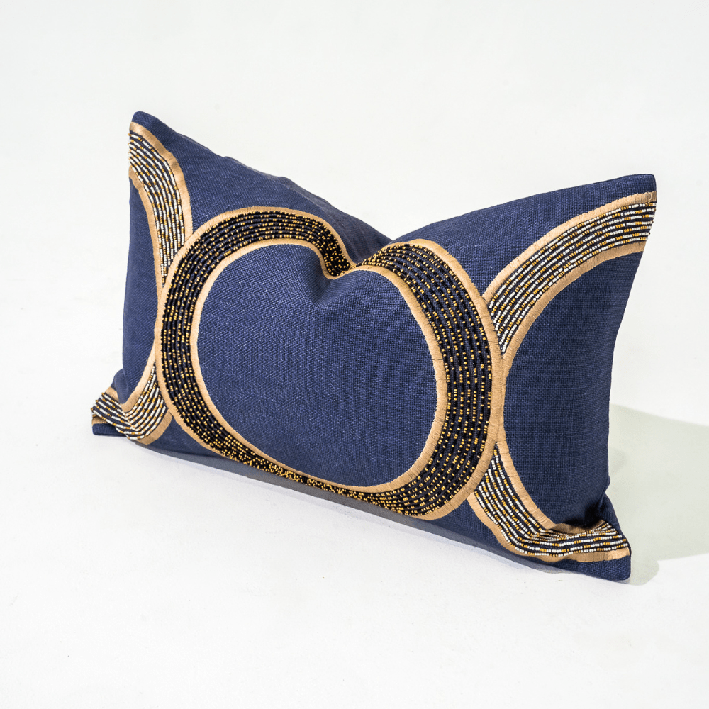 Bandhini Design House Lounge Cushion Inter Coco Beads Navy Lumbar Cushion 35 x 53cm