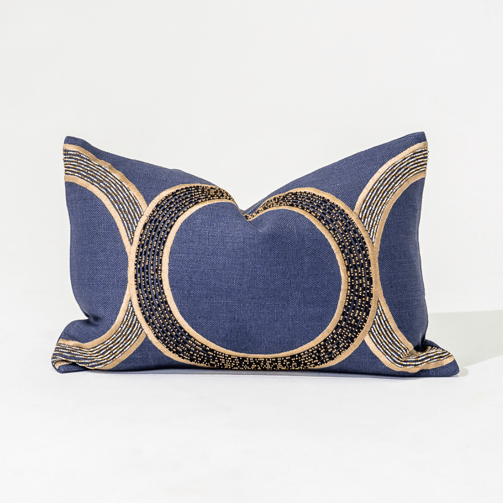 Bandhini Design House Lounge Cushion Inter Coco Beads Navy Lumbar Cushion 35 x 53cm