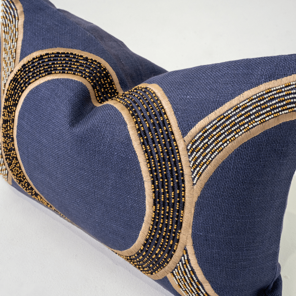 Bandhini Design House Lounge Cushion Inter Coco Beads Navy Lumbar Cushion 35 x 53cm