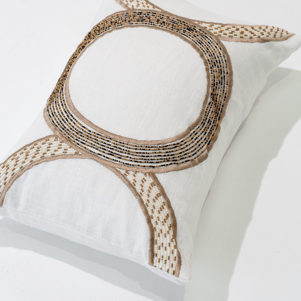 Bandhini Design House Lounge Cushion Inter Coco Beads White Lumbar Cushion 35 x 53cm