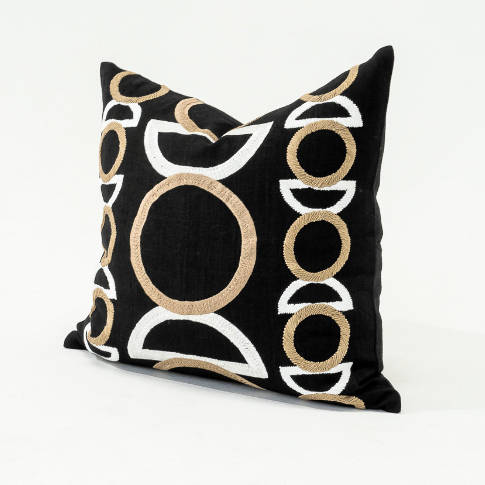 Bandhini Design House Lounge Cushion Inter Gem Embroidery Black Lounge Cushion 55 x 55cm