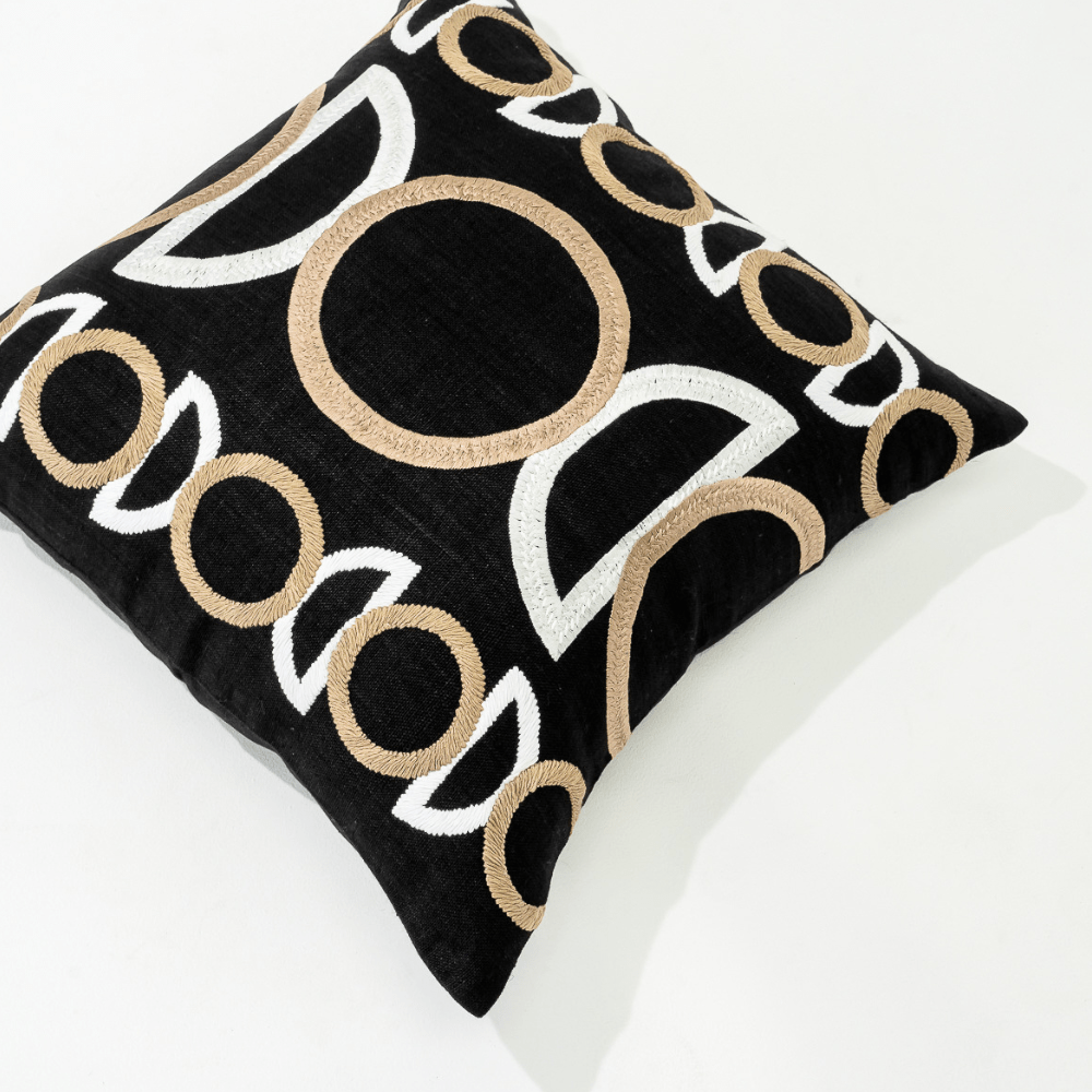 Bandhini Design House Lounge Cushion Inter Gem Embroidery Black Lounge Cushion 55 x 55cm