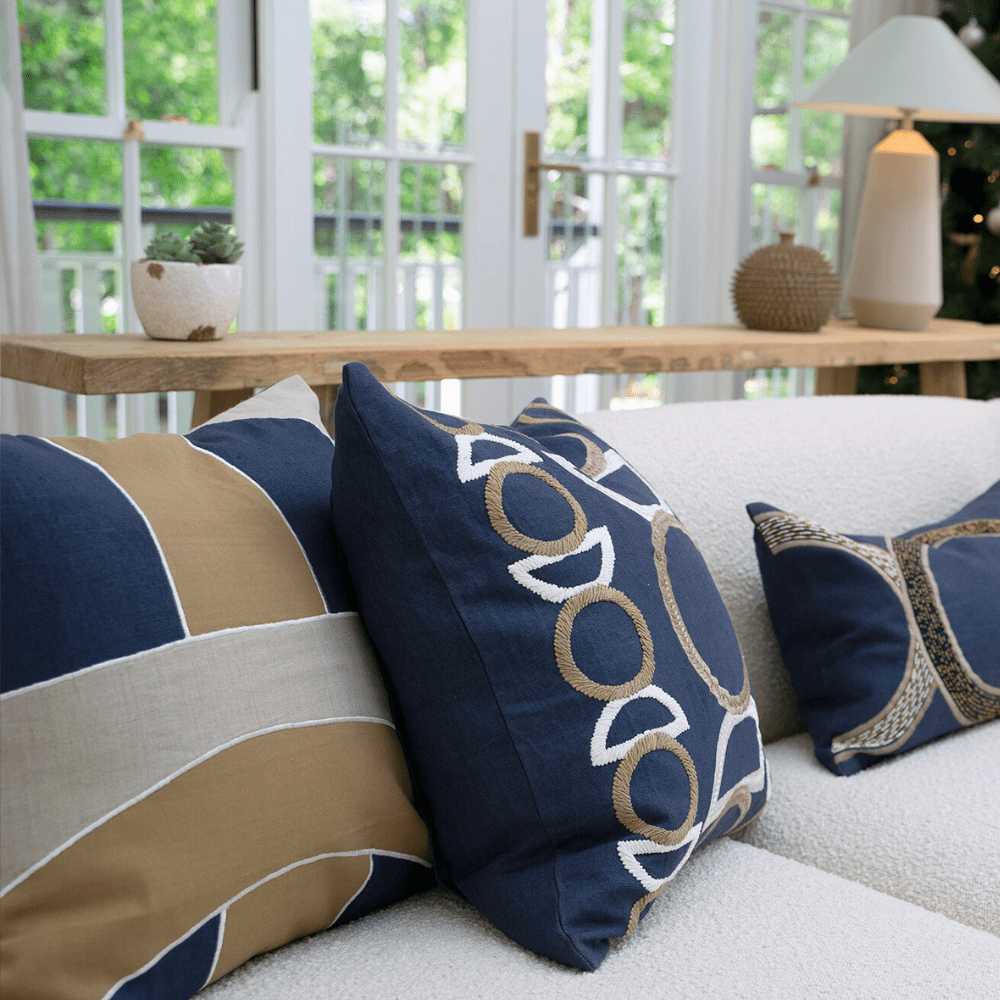 Bandhini Design House Lounge Cushion Inter Gem Embroidery Navy Lounge Cushion 55 x 55cm